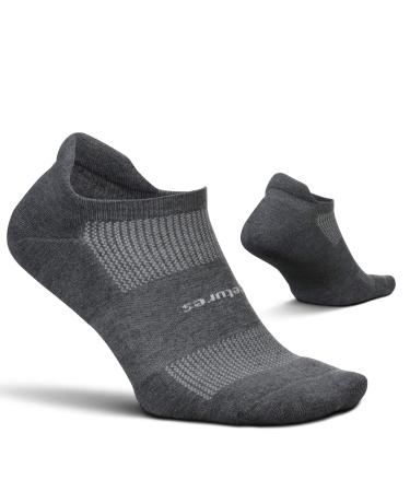 Feetures High Performance Cushion No Show Tab - Running Socks for Men and Women - Athletic Ankle Socks - Moisture Wicking Medium Heather Gray