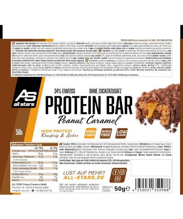 All Stars Protein Bar Peanut Caramel | 18 x 50g | 34% Protein | Chocolate Covered Crispies | Low Sugar & Calories | Buy Now Internationally! - Buy Online on GoSupps.com