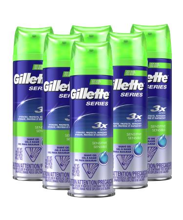 Gillette Series 3X Sensitive Shave Gel, 6 Count, 7oz Each, Hydrates, Protects and Soothes Sensitive Skin, 7 Ounce (Pack of 6) Soothing Shave Gel, 7 Ounce (Pack of 6)
