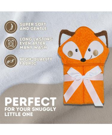 Mother's Choice 100% Cotton Baby Towel with Hood - Ultra Soft & Absorbent (75x75cm) - Large Bath Towel for Newborns & Infants - 3D Fox Hooded Design - Orange Fox - Buy Online on GoSupps.com