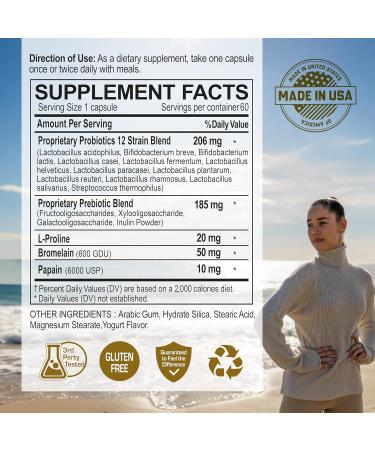 NANOWELL 55B Probiotics with Digestive Enzymes for Immune Support & Gut Health - 55 Billion CFU 12 Strain 185 mg Prebiotic - Relieves Gas & Bloating - 60 Vegan Capsules 60 Day Supply 60 Count (Pack of 1) - Buy Online on GoSupps.com