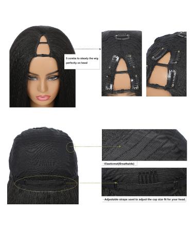 AMLSIMTE 26 Inch Kinky Straight V Part Wig - Yaki Straight No Leave Out | U Part Clip In Half Wig for Black Women 1B - Buy Online on GoSupps.com