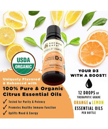 Organic Liquid Vitamin D Drops | Sugar Free | Easy to Use | 1000 IU per Drop | Coconut MCT Oil | High Dose Supplement for Kids & Adults | Max Absorption | Great Citrus Taste - Buy Online on GoSupps.com