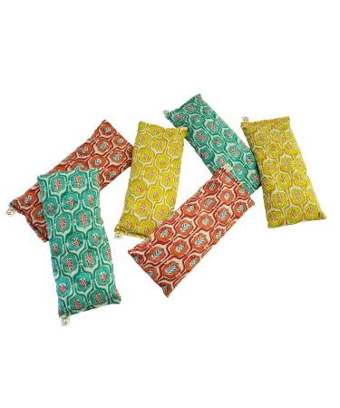 Peacegoods Scented Eye Pillows (Pack of 6) - colorful hand block printed Cotton filled w/dried Lavender Flax Seed Weighted for Yoga Massage Sleep Aromatherapy - geometric