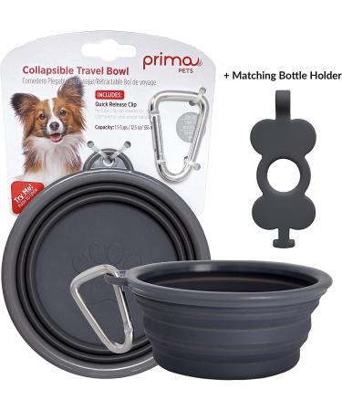 Prima Pets Collapsible Silicone Bowl for Dog & Cat + Bottle Holder - Small (1.5 Cups) - Grey - Buy Online on GoSupps.com
