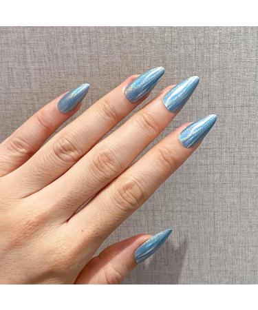NOVO OVO Medium Blue Chrome Holographic Stiletto Press On Nails - FLASHING SAPPHIRE Sparkle Acrylic Kit - Buy Online on GoSupps.com