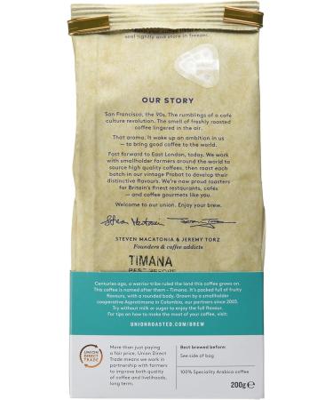 Union Hand Roasted Coffee Timana Colombia Ground Coffee 200g - Buy Online on GoSupps.com