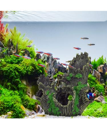 Relaxdays Aquarium Decoration - Tree Trunk Cave Hiding Place | Natural Look 16.5x15.5x11 cm | Black-Green Aquarium Accessory - Buy Online on GoSupps.com