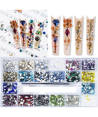 8200Pcs AB Red Blue Green Champagne Gold Black Pink Yellow Nail Rhinestones Mixed Colored Multi Shaped Sized Nail Beads Glass Gems Stones Rhinestones for Nail DIY Crafts Jewelry S1