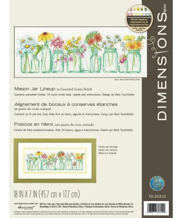 Dimensions Mason Jar Counted Cross Stitch Kit - 14 Count White Aida - 18 x 7 - Buy Online on GoSupps.com