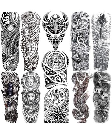 11 Sheets NEZAR Maori Temporary Tattoo Sleeve For Men Adults Tiki Turtle Manta Waterproof Fake Tattoo Sleeves For Women Black Dragon Totem Tribal Military Long Full Sleeve Tattoos Temporary Stickers