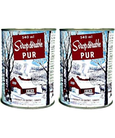 Pack of 2 cans of Canadian Amber Maple Syrup - Premium quality maple syrup. 540ml can