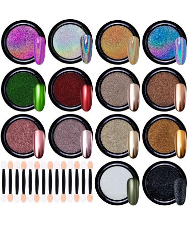 Duufin 14 colors nail nail chrome nail powder holographic nail powder metallic mirror nail powder with eyeshadow pens for manicure art decoration 1g/boxes metal chrome and holography - Buy Online on GoSupps.com