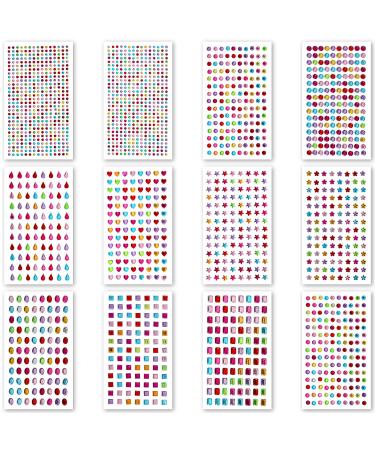12 Sheet Self-Adhesive Rhinestone Gems for Crafting | DIY Nail Face & Body Makeup - Assorted Shapes Crystal Stickers - Buy Online on GoSupps.com