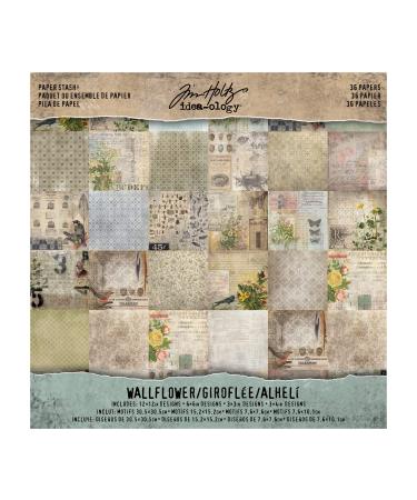 Wallflower Paper Stash by Tim Holtz Idea-ology  36 Sheets  Double-Sided Cardstock  Various Sizes  Multicolored  TH93110 12x12 Wallflower