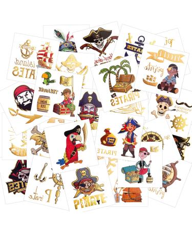 Konsait 56 Sheets Glitter Pirate Temporary Tattoos for Kids  Pirate Tattoos Girls Boys Pirate Party Supplies Favors Decorations  Pirate Birthday Party Bag Filler  Halloween Costume Accessories