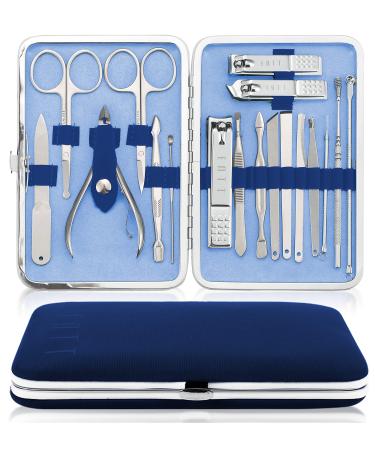 ENTT Pedicure Kit Manicure Set - Grooming Kit for Men, Women Pedicure Tools - 18 PC Steel Finish Kit - Premium Quality Professsional Tool Kit - For Travel, Home,All Purpose Set (Blue Case)