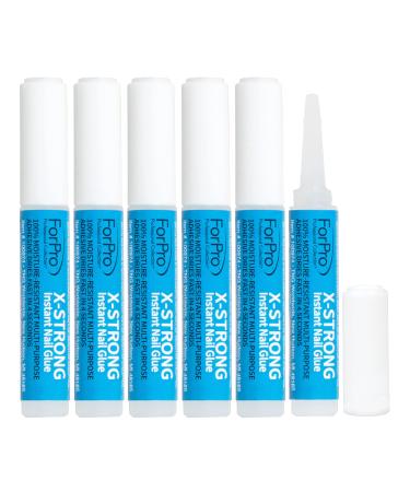 ForPro Professional Collection X-Strong Instant Nail Glue Long-Lasting Quick-Drying Super Glue for Applying Fake Nails 0.07 oz (Pack of 6)