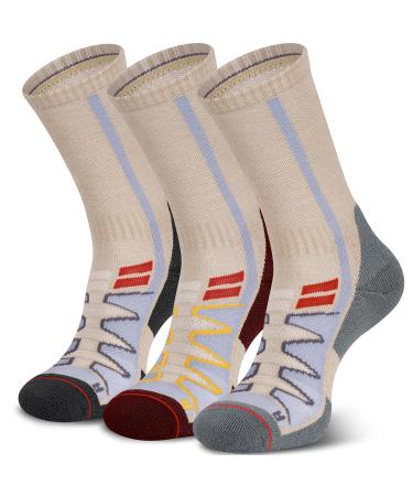 Merino Wool Hiking Socks for Cold Weather Socks Thermal Warm Crew Winter Boot Cushion Socks Large Oatmeal-3 Pairs