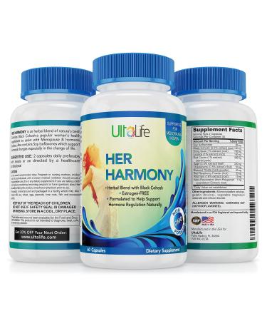 Her Harmony Advanced Menopause Supplement + Black Cohosh. Mood Swings, Irritability, Hot Flashes & Night Sweats Relief. Estrogen-Free. Natural Herbal Pill Balances Hormones to Help You Feel Good Again 120 Count (Pack of 1)