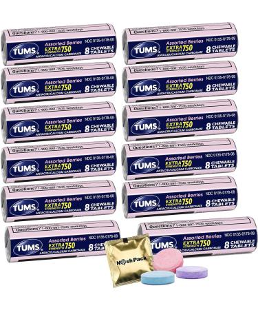 Tums Antacid Chewable Tablets 96 Count Pack - Extra Strength Fast Acting Chewy Bites for Heartburn & Acid Indigestion Relief - Assorted Berry Flavor - Calcium with NP Mints Packet - 12 Rolls for Travel - Buy Online on GoSupps.com
