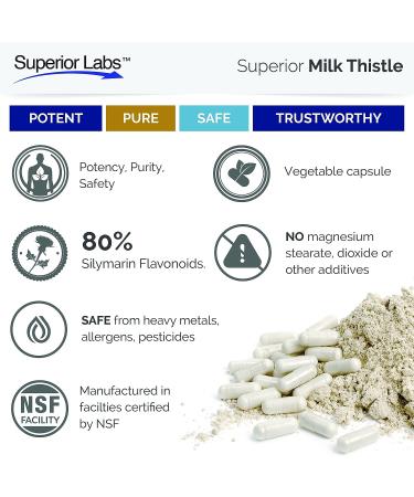 Superior Labs Milk Thistle NonGMO - 80% Silymarin - Healthy Liver & Kidney Detox - 1000mg Yield - 120 Vegetable Caps - Buy Online on GoSupps.com