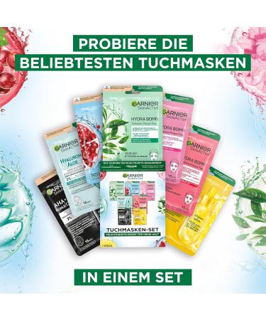 Garnier Cloth Masks Set for All Skin Types - 7 Vegan Facial Masks with Hyaluronic Acid | Hydra Bomb & Nutri Bomb | 28g Each - Buy Online on GoSupps.com