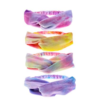 FROG SAC 4 Tie Dye Spa Headbands For Girls  Soft Non Slip Turban Headwraps For Kids  No Slip Stretch Tie-Dye Head Band Hair Accessories for Girls  Sleepover Party Spa Headband For Washing Face