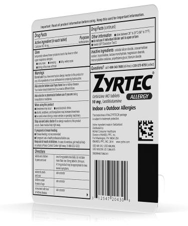 Zyrtec 10mg Tablets 5 Count - Fast-Acting Allergy Relief - Buy Online on GoSupps.com