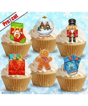 Pre-Cut Christmas Mix VII. Edible Wafer /Rice Paper Cupcake Cake Toppers Birthday Winter Party Holiday Decorations - Buy Online on GoSupps.com