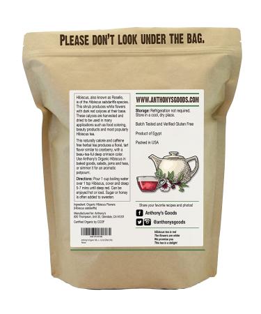 Anthony's Organic Hibiscus Flowers 1 lb - Gluten Free, Non GMO, Keto Friendly | Cut & Sifted, Non Irradiated - 1 Pound Pack - Buy Online on GoSupps.com
