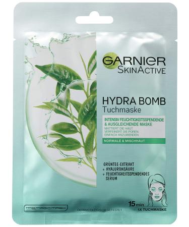 Garnier sheet mask facial mask with hyaluronic acid green tea extract & moisturising serum Hydra Bomb 5 pieces - Buy Online on GoSupps.com