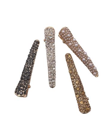 4 Pcs Gold Rhinestone Crystal Pearl Duckbill Alligator Hair Clips for Women - Elegant Hair Accessories - Buy Online on GoSupps.com