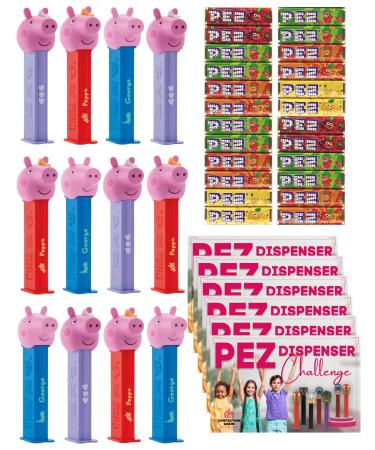 Pez Dispenser Set Bundle with 12 Peppa Pig Pez Characters Pez Sweet Candy Refills and Game Challenge Card (12x17g) | Excellent Treats as Birthday Gifts and Stocking Fillers