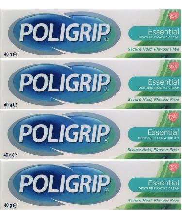 Poligrip Essential Denture Fixative Cream (4 x 40g) Secure Hold Flavour Free