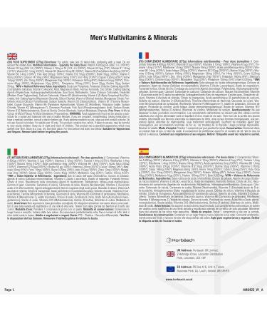 Horbaach Multivitamin Men 6 Month Supply 180 Tablets 28 Essential Vitamins and Minerals with Magnesium Vitamin C A D Zinc and more Vegetarian For Men Horbach - Buy Online on GoSupps.com