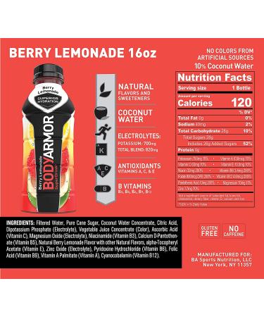 BODYARMOR Berry Lemonade Sports Drink - 12 Pack | Natural Flavors, Electrolytes & Vitamins for Athletes - Buy Online on GoSupps.com