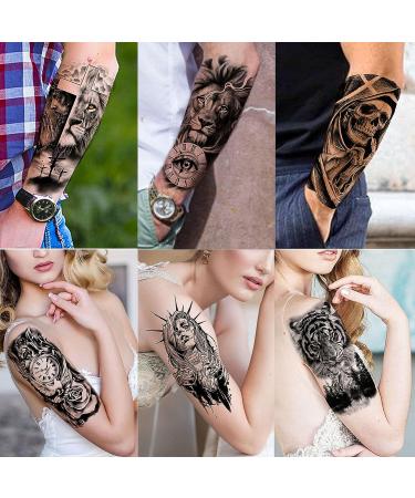 VANTATY 54 Sheets Large Watercolor Temporary Tattoos - Tribal Wolf Lion Tiger Owl Flower Designs for Men and Women - Long Lasting Fake Tattoos for Thigh, Arm, and Chest - Buy Online on GoSupps.com