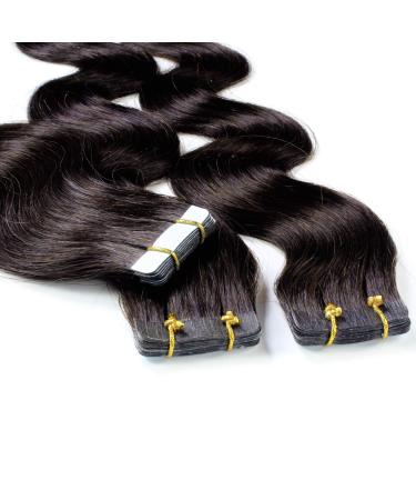hair2heart Tape Extensions Real Hair Wavy - 10 Tapes 2.5g 40cm Dark Brown 10 Strands 40cm #2 Dark Brown