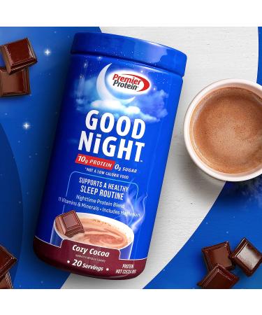 Premier Protein Good Night Hot Cocoa Mix - 10g Protein, 0g Sugar, 11 Vitamins & Minerals - Nighttime Protein Blend with Magnesium & Zinc - 20 Servings - Buy Online on GoSupps.com