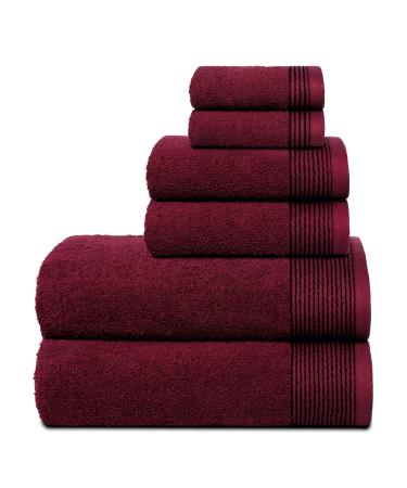 BELIZZI HOME 100% Cotton Ultra Soft 6 Pack Towel Set, Contains 2 Bath Towels 28x55 inchs, 2 Hand Towels 16x24 inchs & 2 Washcloths 12x12 inchs, Compact Lightweight & Highly Absorbant - Burgundy