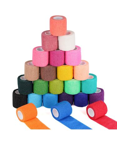 24 Pack 2 Inches X 5 Yards Self Adherent Bandages Wrap Cohesive Wrap Bandages,First Aid Tape,Elastic Self Adhesive Tape,Athletic Tape,Sports wrap Tape for Sports,Wrist,Ankle (Rainbow Color/24 Colors)