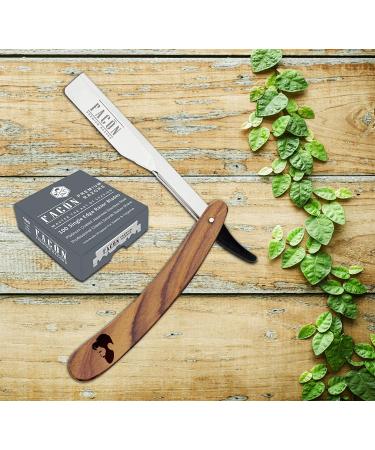 Facn Professional Wooden Straight Edge Barber Razor - 100 Blades included, Salon Quality Cut Throat Shavette - Buy Online on GoSupps.com