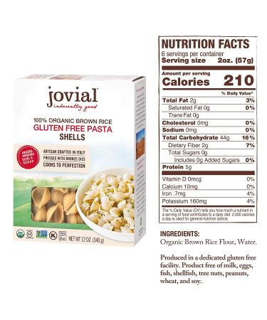 Jovial Gluten-Free Brown Rice Pasta Shells | USDA Organic, Non-GMO, Low Carb, 12 oz - Buy Online on GoSupps.com