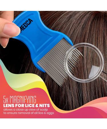 Premium 5 Piece Lice Kit - Nit Removal Set with Fine Tooth Comb and Magnifier - Removes Lice and Eggs, Comfortable Rounded Tips - Full Treatment Louse Comb Set - Buy Online on GoSupps.com