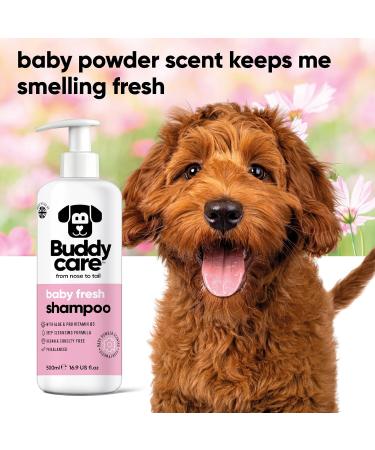 BuddyCare Baby Fresh Dog Shampoo - 3 x 500ml | Puppy Shampoo with Aloe Vera & Provitamin B5 for Dogs 8 Weeks & Older - Fragrant Baby Powder Formula - Buy Online on GoSupps.com