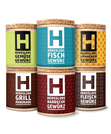 Henssler's 6 Series BBQ Set-Barbecue spice spice blends for meat fish chicken grill marinade & vegetable spice for roasting grilling marinating cooking and 1x 50 g