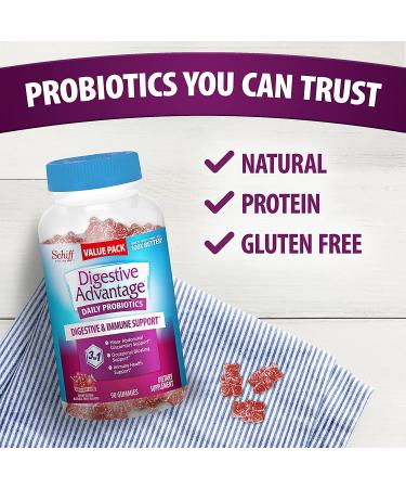 Schiff Digestive Advantage Probiotic Gummies - 90 Natural Fruit Flavor Gummies for Digestive Health - Buy Online on GoSupps.com