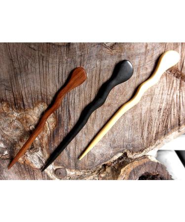 JWL Hawnkoa Spiral Hair Sticks Set in Rosewood, Ebony, and Yellow Teak - 6 Inch Hawaiian Style - Buy Online on GoSupps.com