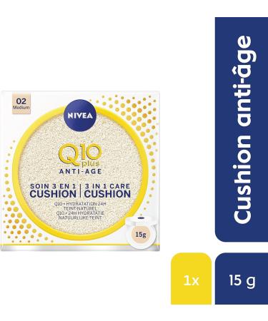 NIVEA Q10 Plus Cushion 3 in 1 Medium Shade (1 x 15ml) Anti-Aging Women's Face Care Foundation for All Skin Types Moisturizing Women's Makeup - Buy Online on GoSupps.com